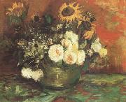 Vincent Van Gogh Bowl with Sunflowers,Roses and other Flowers (nn040 oil